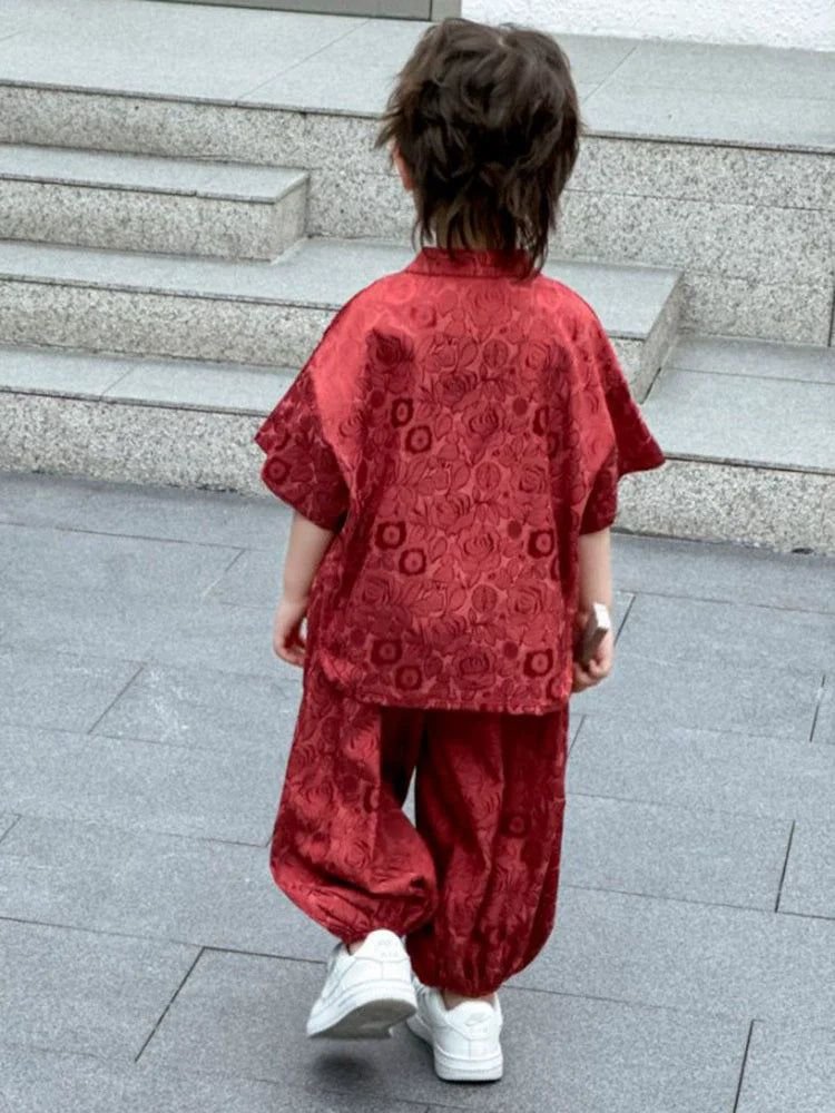 Fashion Baby Tang Costume Tops Pants Two-piece Set Boy Outfit Casual Children's Sets Summer Tweens Boys Hanfu Suit Kids Clothing