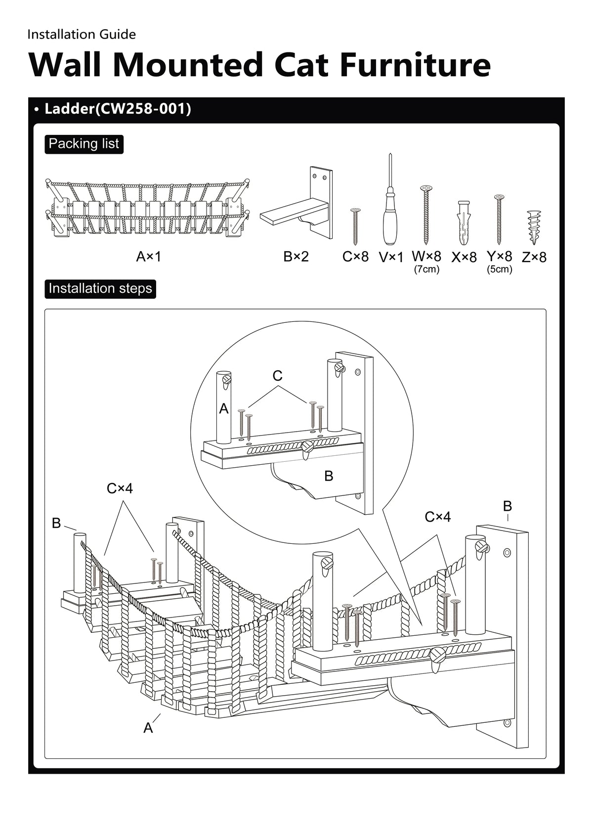 39.4In Wall-mounted Cat Roped Bridge for Indoor Cats Steps with Sisal Wall Wooden Furniture for Sleeping Playing Climbing