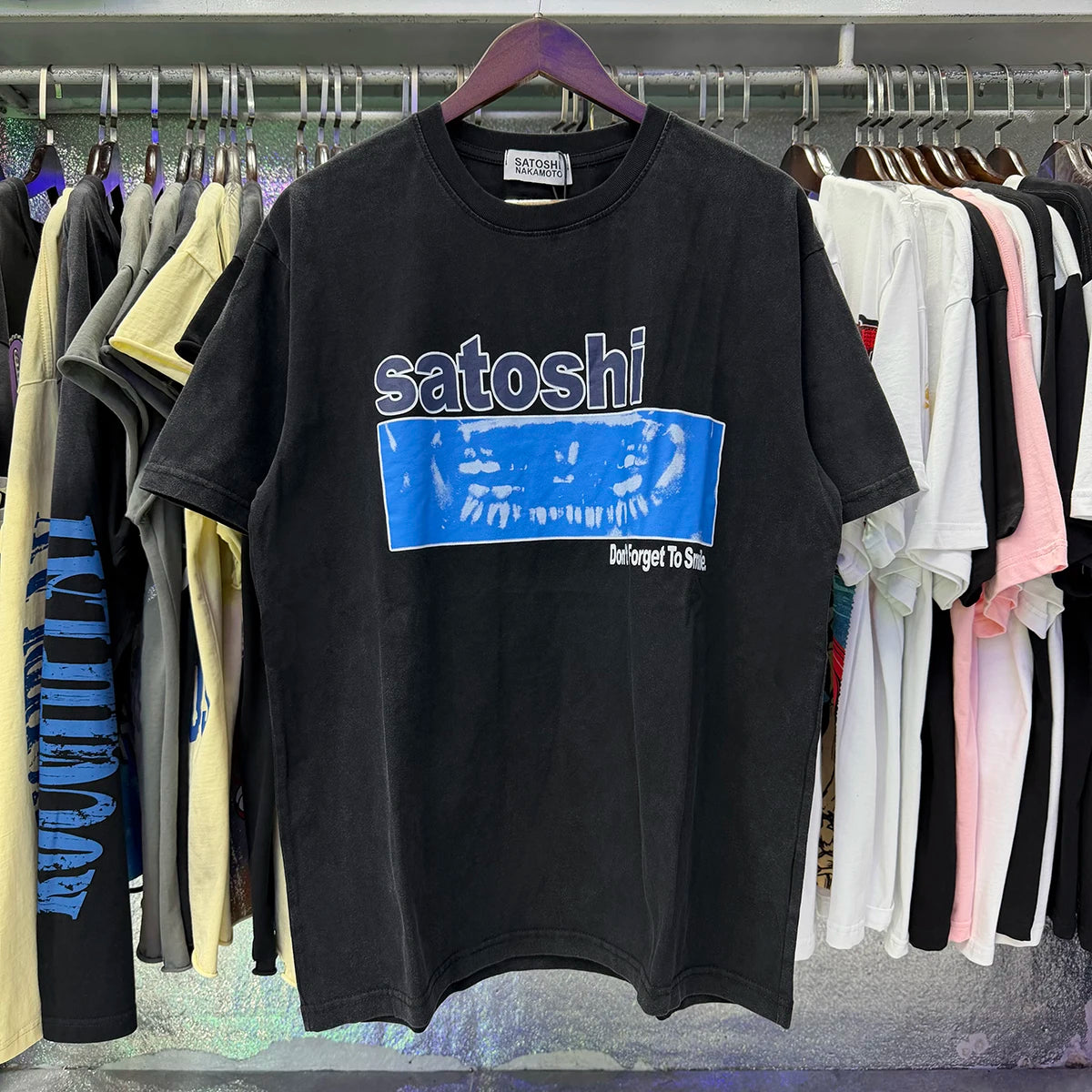Free shipping New Satoshi Nakamoto fashion T-shirt hotfix rhinestone and Printed with Washed Oversized 100% cotton Men Women T-shirts Y2K Fashion streetwear