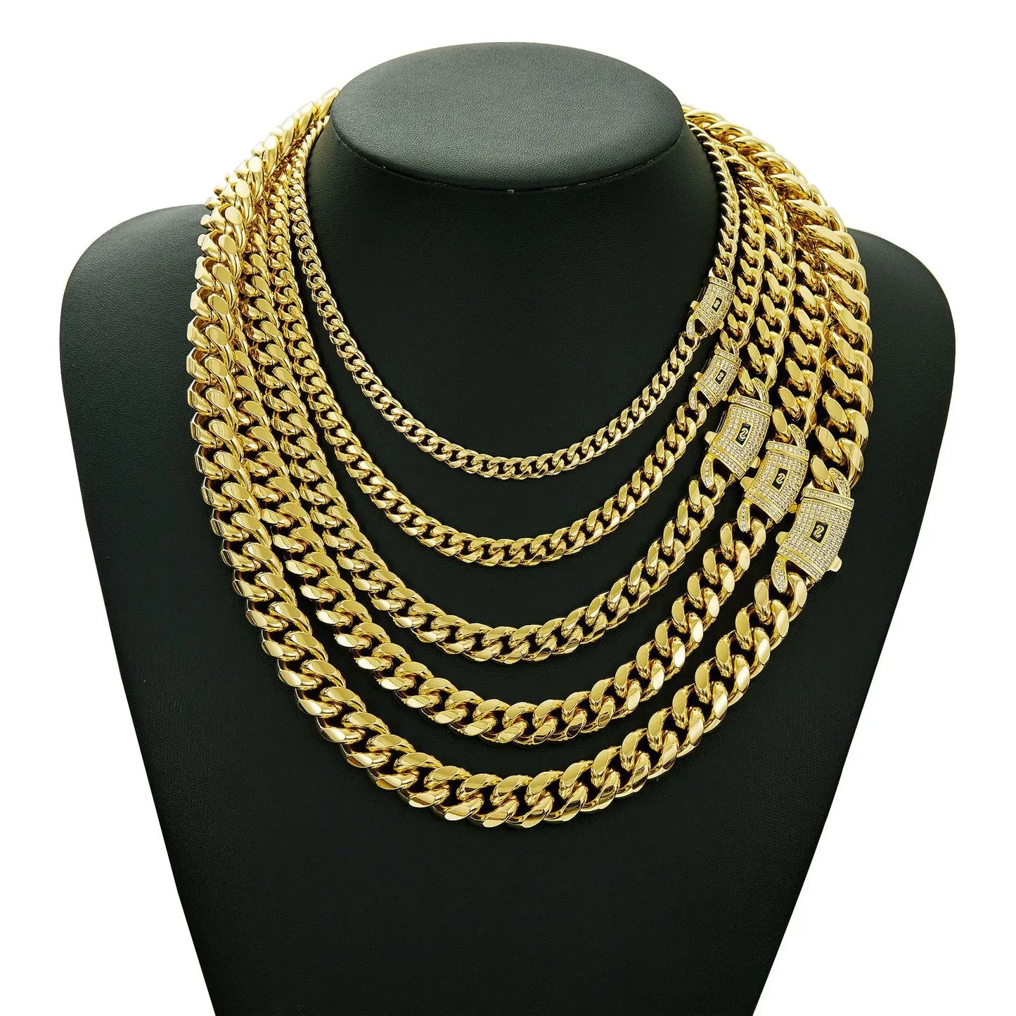 Stainless Steel Cuban Link Necklace With CZ Zircon Box Lock