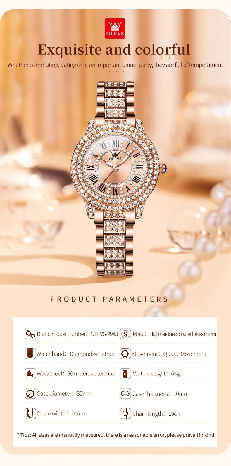 OLEVS 9943 Women Watch High end Luxury Rose Gold Diamond Waterproof Quartz Watch Brand Original Women Dress Watch Reloj Mujer