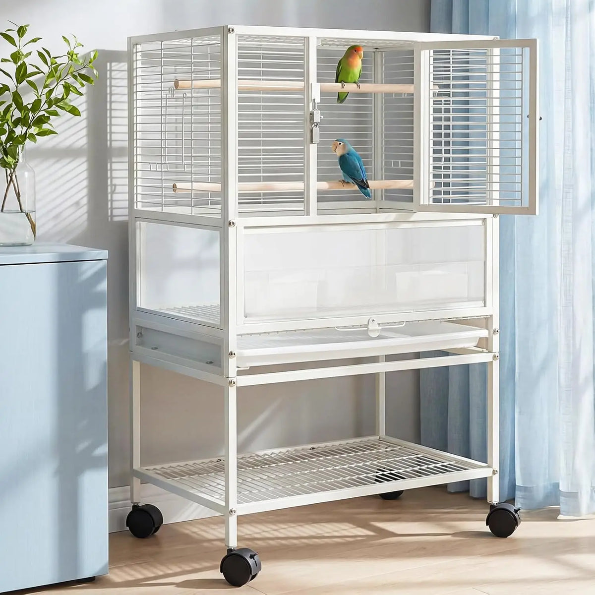Garvee 3 IN 1 Large Wrought Iron Bird Cage Luxury Pet Villa  for Parrot Canary Budgie Pigeon Breeding with Wheels Bird Carrier for Parakeets, Canaries, Lovebirds, Small Quaker, Cockatiels, Budgie