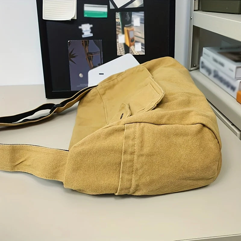 Casual Canvas Messenger Bag Versatile Flip Large Capacity Shoulder Book Bag For Student Adjustable Crossbody Bag For Men Women