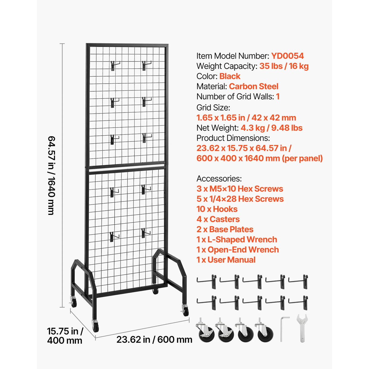 SucceBuy Wire Grid Wall Display Rack With Mobile Wheels