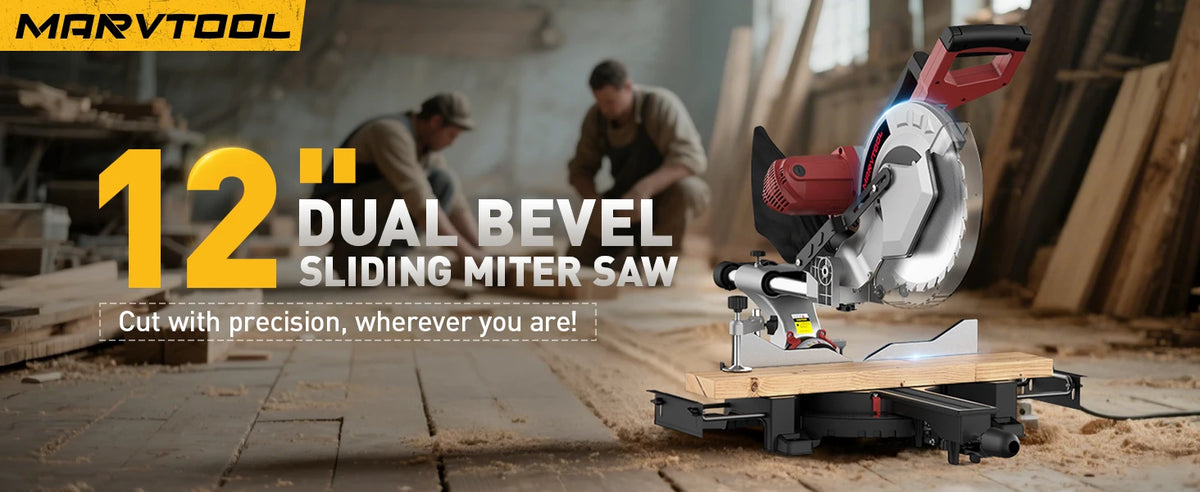 10/12 Inch Single/Dual-Bevel Sliding Compound Miter Saw, 5000/3800RPM, 0-45°, 15 Amp, 36T Blade Precision Cutting Power Saw