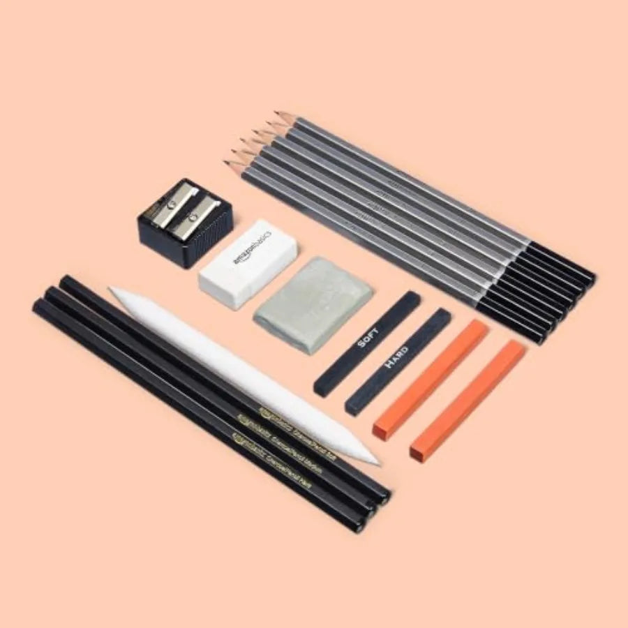 Sketching and Drawing Art Pencil Kit, 17-Piece Set for Artists, Drawing Supplies with Pencils, Charcoal, Erasers, Sharpener for