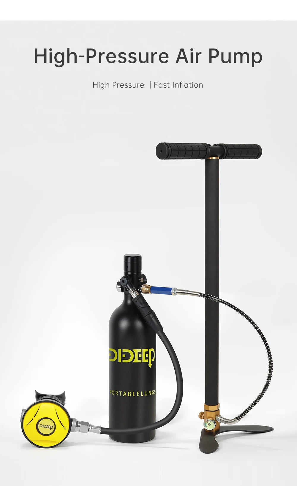 DIDEEP 1Liter Mini Scuba Diving Tank Set, 15-20Mins Underwater Diving Cylinder, Easy to Use, Portable Lungs Bottle with 3000 PSI,Summer Diving for Cooling off ,Suitable for Outdoor Activities and Travel,Summer Diving for Cool