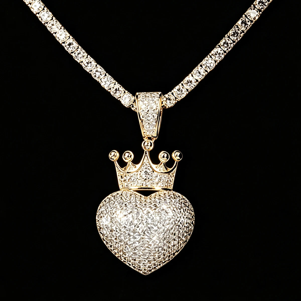Iced Out Crowned Heart Pendant Micro Pave Cubic Zirconia Crown Love Heart Charm 18K Gold Plated Hip Hop Necklace Bling Rhinestone Heart Crown Jewelry For Men Women Trendy Rap Accessory Romantic Lovers Gift Fine Jewelry Gifts