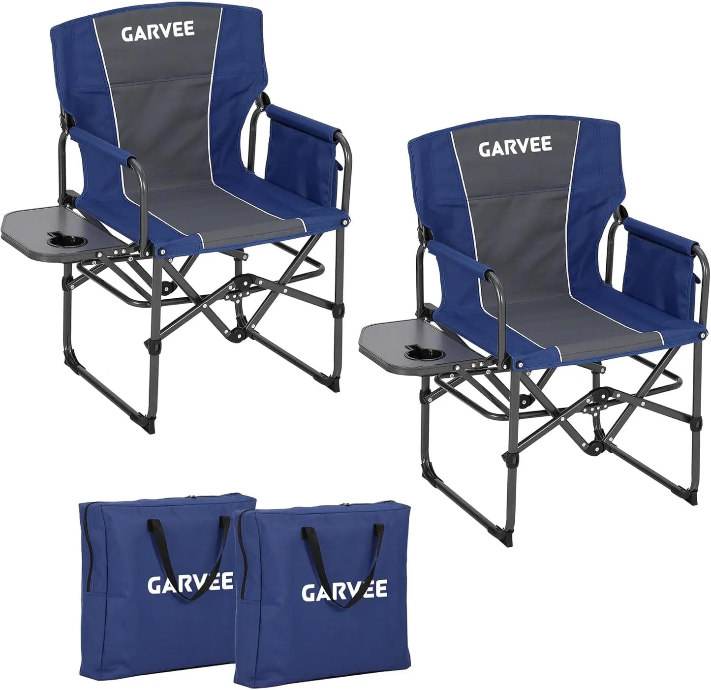 1 Pack / 2 Pack Oversized Heavy Duty Folding Directors Chair for Adults, 400 Lbs Capacity Portable Camping Chair with Side Table, Cup Holder & Side Pocket, Lawn Chairs for Camping, Beach, Garden, RV