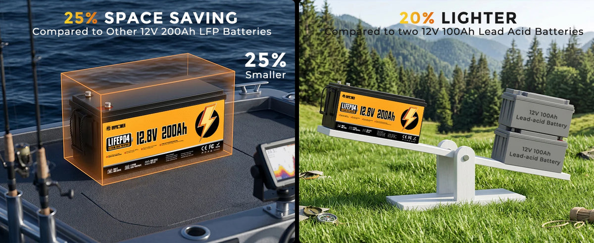 RVPOZWER LiFePO4 Lithium Battery 12V 100Ah 200Ah 1280WH 2560WH Built-in 200A BMS 25000Cycles for RV Boat Portable Rechargeable