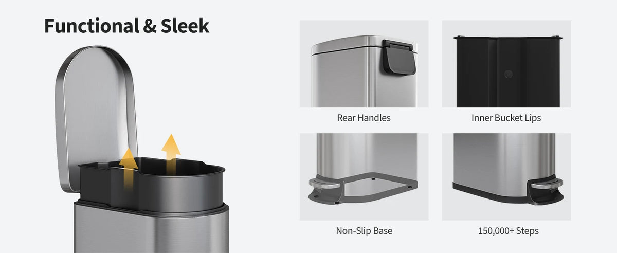 1.6 Gal Step-On Trash Can, Stainless Steel Small Bathroom Garbage Bin with Soft Close Lid, Slim Space-Saving Design, Removable Inner Bucket for Bathroom, Bedroom, Office