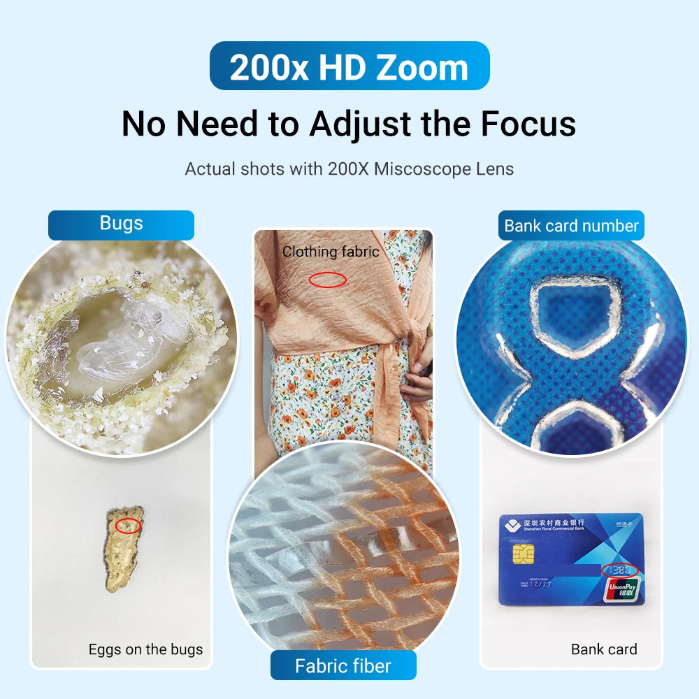 APEXEL 200X Microscope Lens HD Macro Lenses Jewelry Lens with LED Light Pocket Mobile Lenses for iPhone Xiaomi All Smartphones