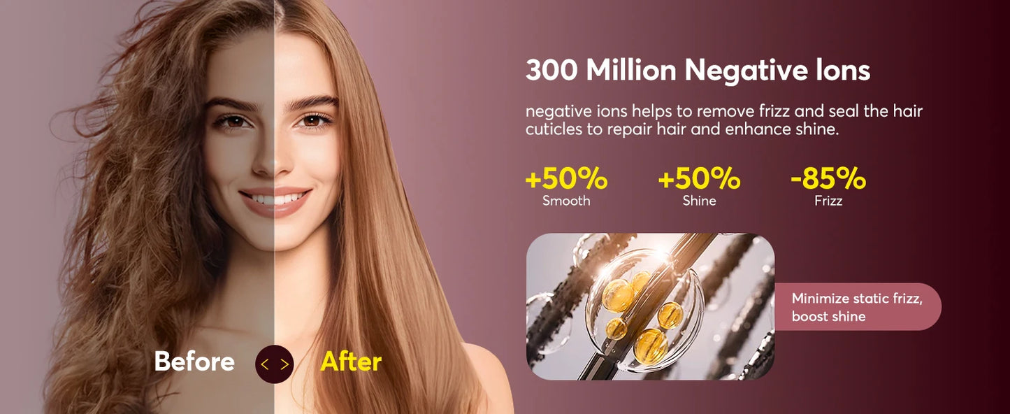 5 in 1 High-Speed Hot Air Styler Frizz-Free Fast Drying No Heat Damage Hair Dryer Curl Volumize Straighten with Travel Bag