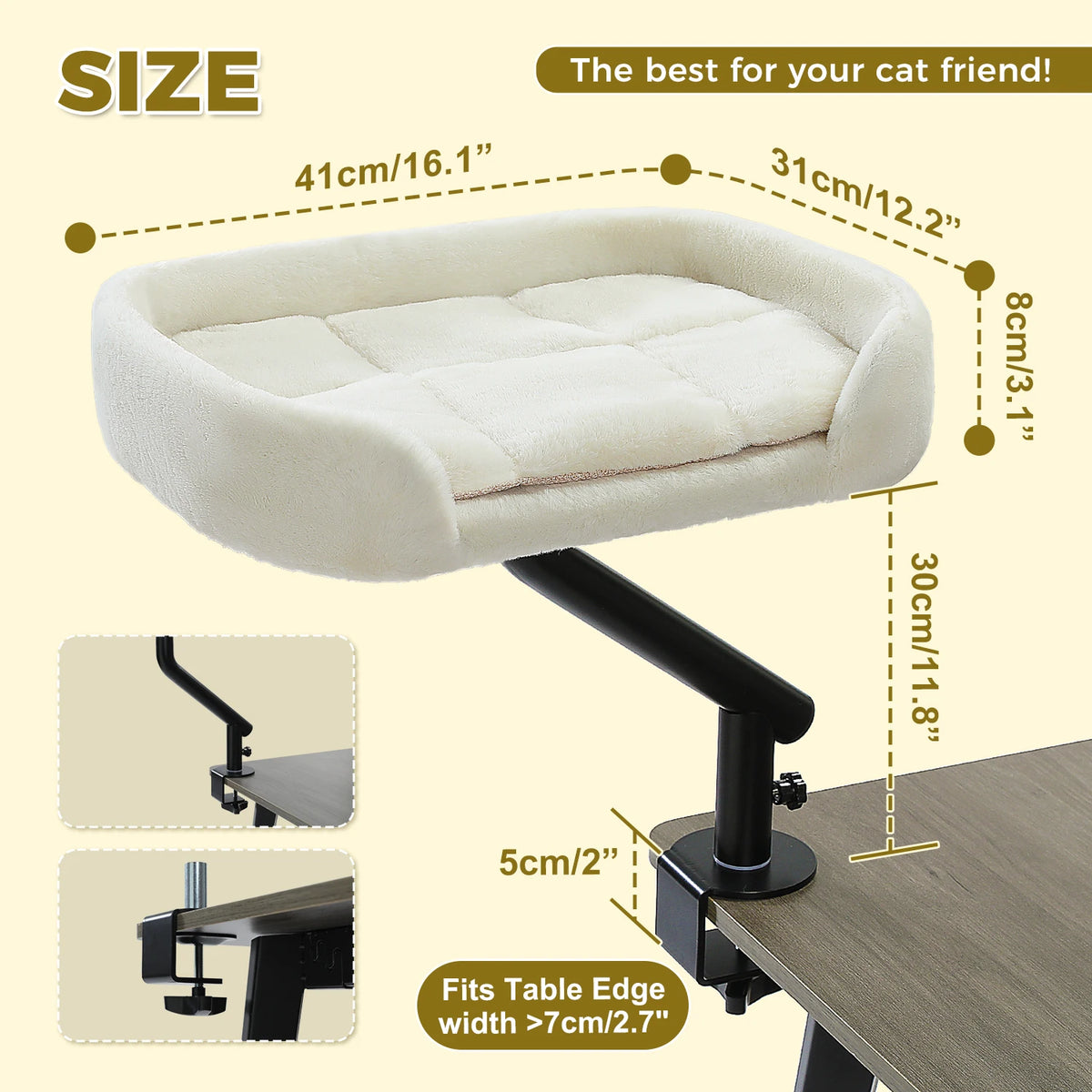 PAWZ Road Adjustable Cat Desk Bed With Plush Hammock