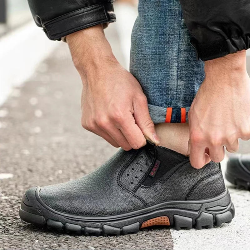 Mens Work Boots Composite Toe Safety Footwear Metatarsal Guard Puncture-Proof Construction Work Shoes Anti-Slip Rubber Outsole
