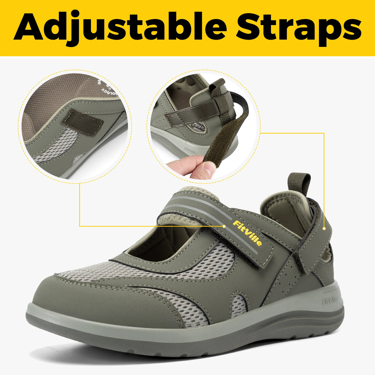 Fitville Women's Sandals Mary Jane Casual Shoes Widened Toe For Swollen Feet Lightweight Breathable Outdoor Elderly Shoes Sandal
