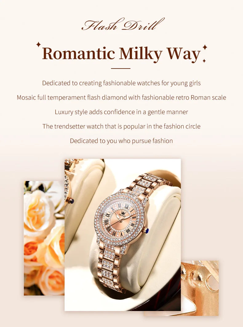 OLEVS 9943 Women Watch High end Luxury Rose Gold Diamond Waterproof Quartz Watch Brand Original Women Dress Watch Reloj Mujer