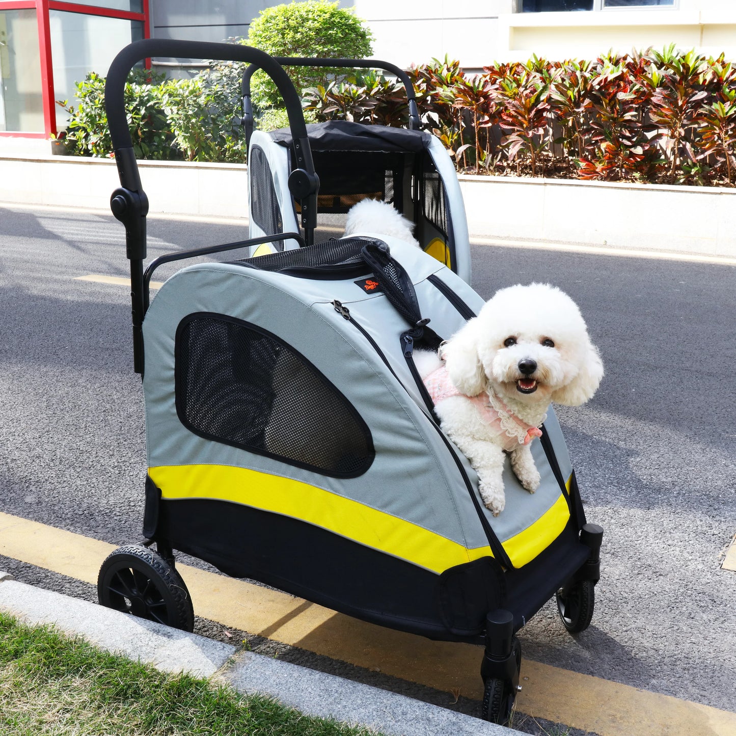 Premium Dog Stroller Pram 4 Wheel Foldable Cart Travel Walk Pet Jogger Wagon for Small Medium Large Dogs