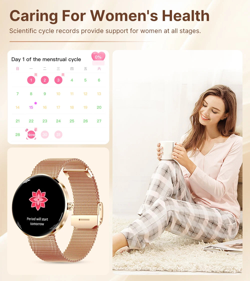 MEVADEN 1.43" AMOLED Screen Women Smart Watch 8.5mm Ultra-thin Stainless Steel Luxury Smartwatch Health Monitor Sport Watch H33