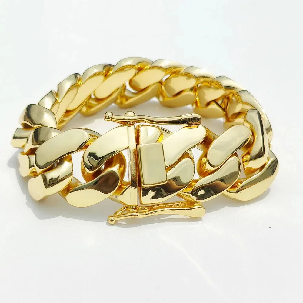 Men's 18-22mm Cuban Link Bracelet Hip Hop Heavy Brass Miami Cuban Link Chain Chunky Bracelet Jewelry For Boy Gift Drop Shipping