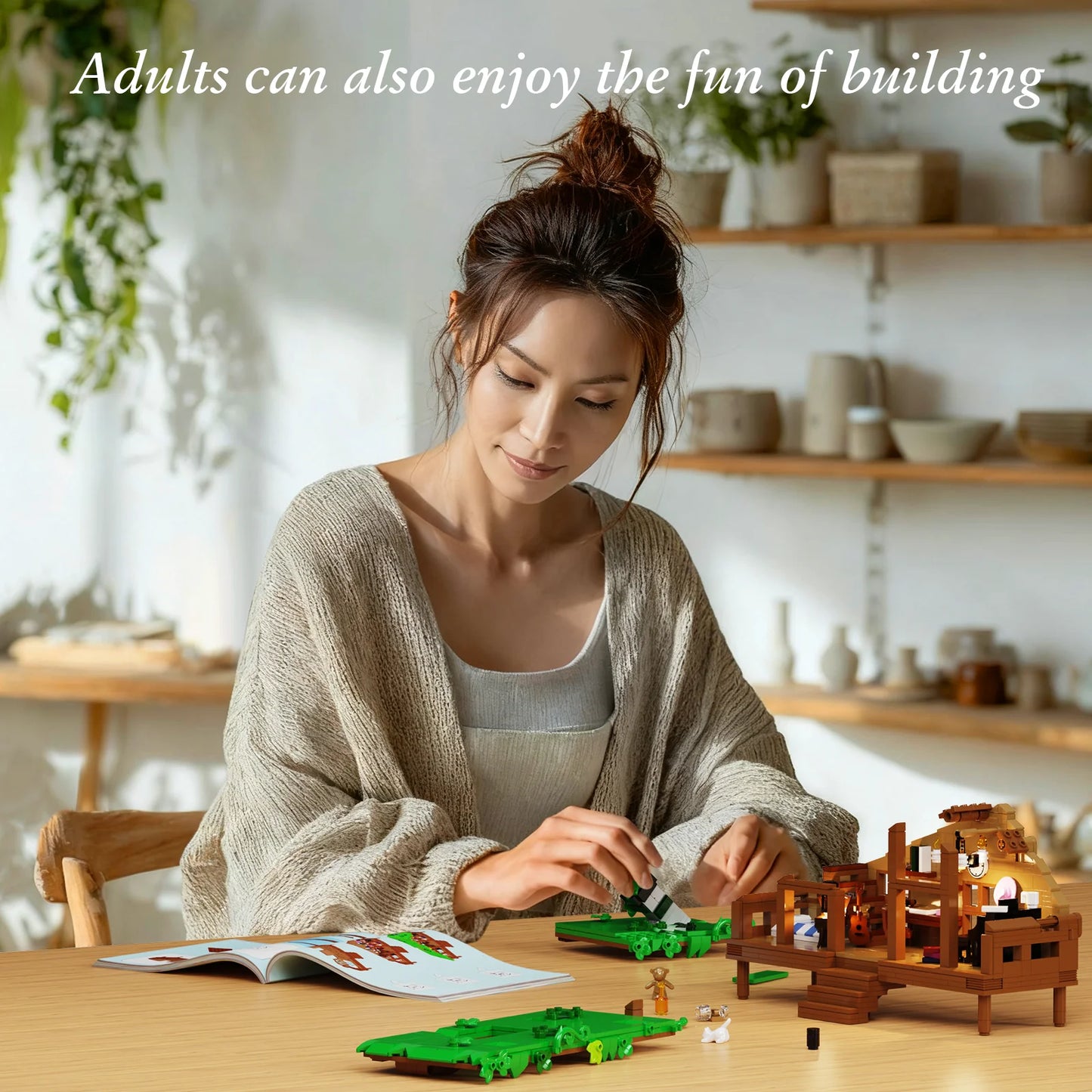 Folk Cabin Building Blocks Set Forest Cabin House Bricks Toys Christmas, Birthday Gifts for Girls Adult (664 PCS)