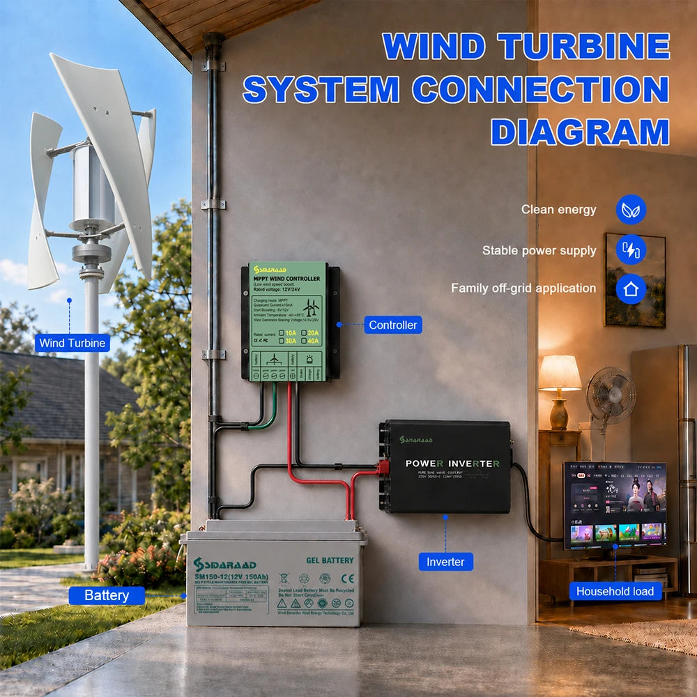 5000W 10000W Vertical Wind Turbine  12V/24V/48V Low Noise Free MPPT Controller Duty-Free Delivery In Poland