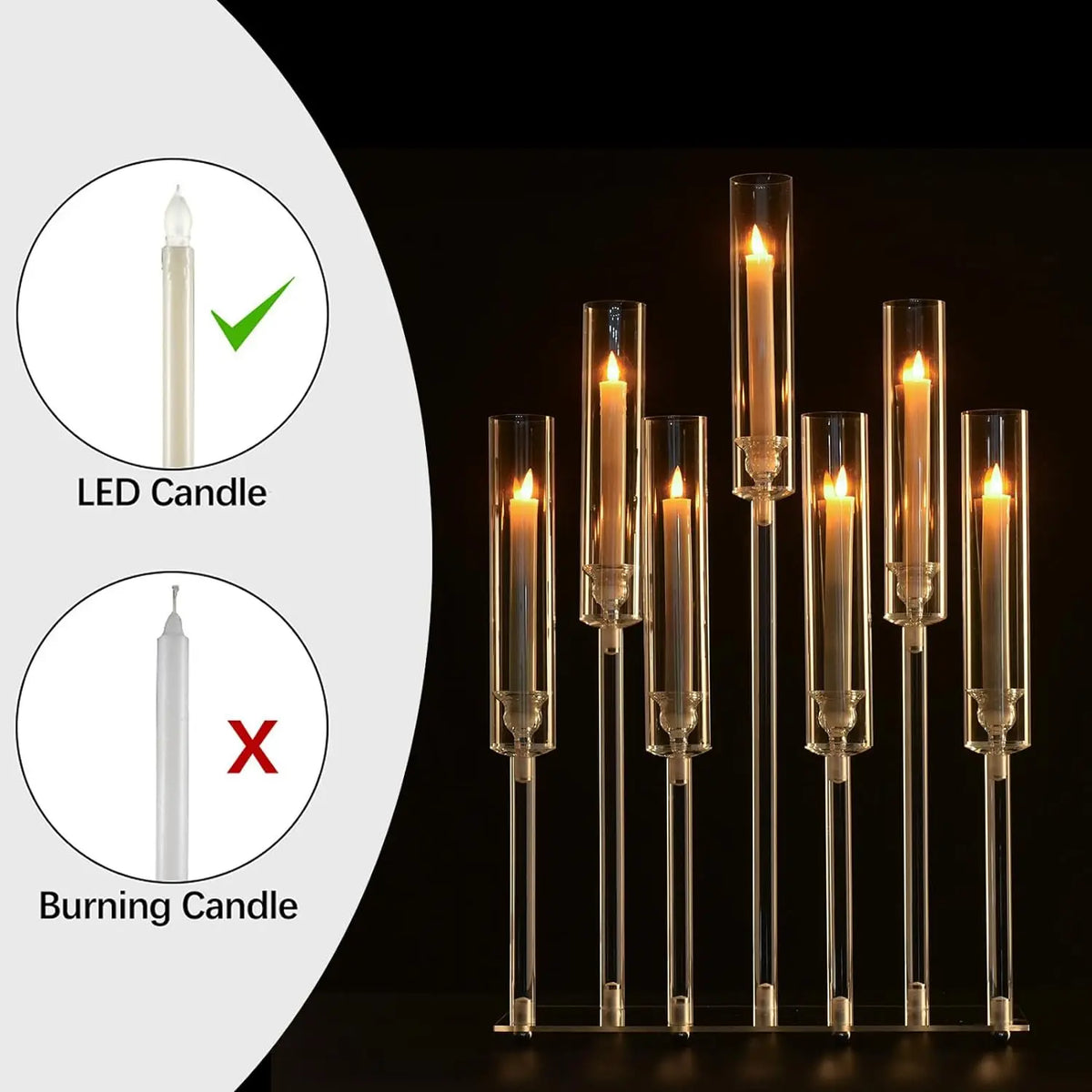 VINCIGANT Seven Arm Acrylic Candelabra For Table Decor