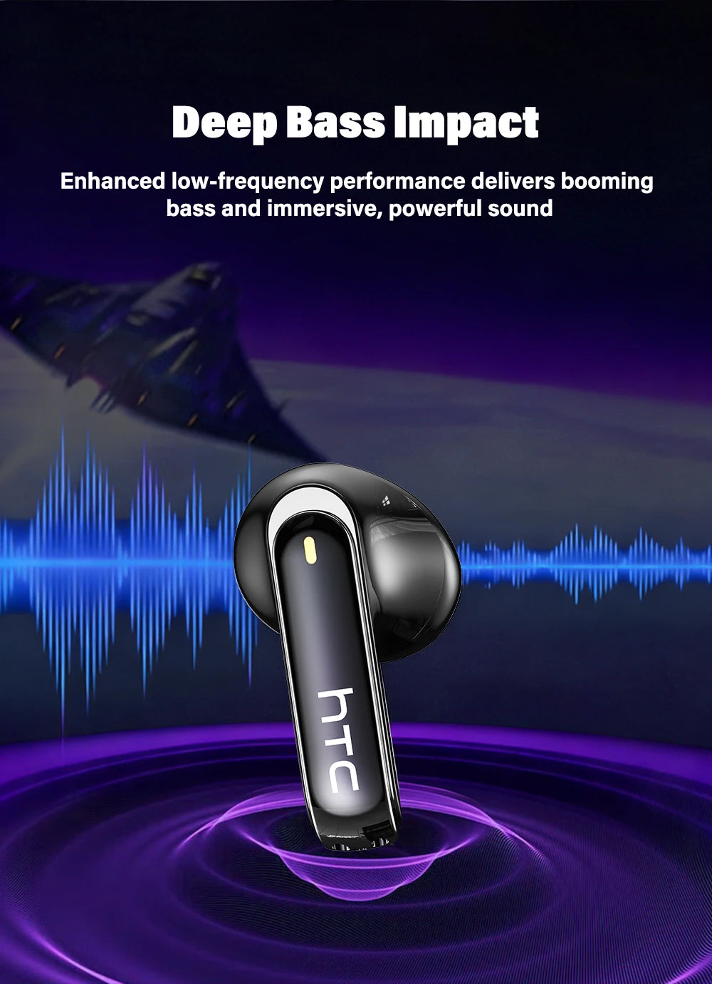 Wireless Headphones Bluetooth HTC NE70 Earphones Microphones Earbuds AI Translator 30Hours of Battery Life Full HD LCD Display