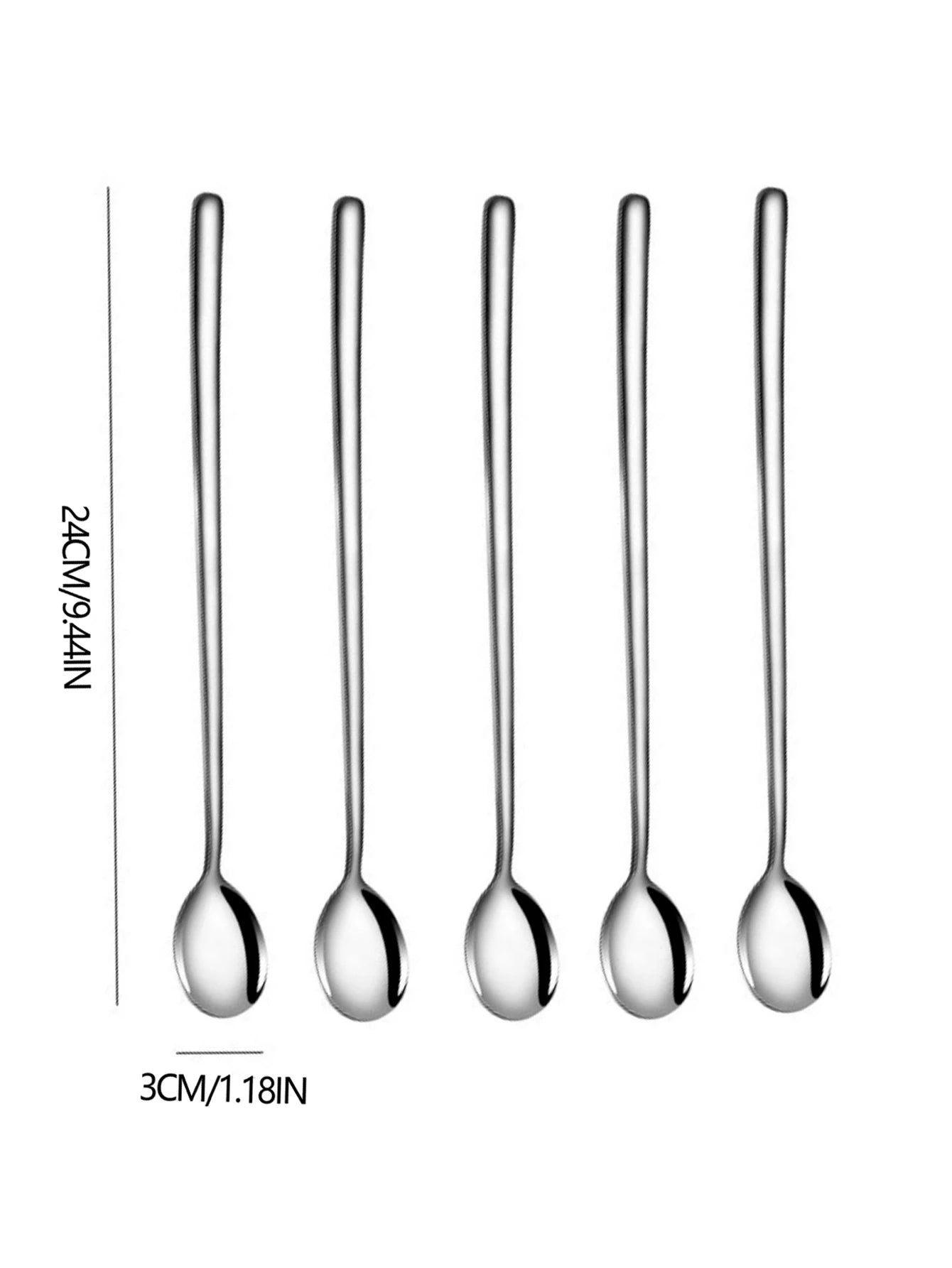 5pcs 304 Stainless Steel Spoons Ice Cream Spoons Long Handle Coffee Spoons Stirring Spoons Kitchen Utensils