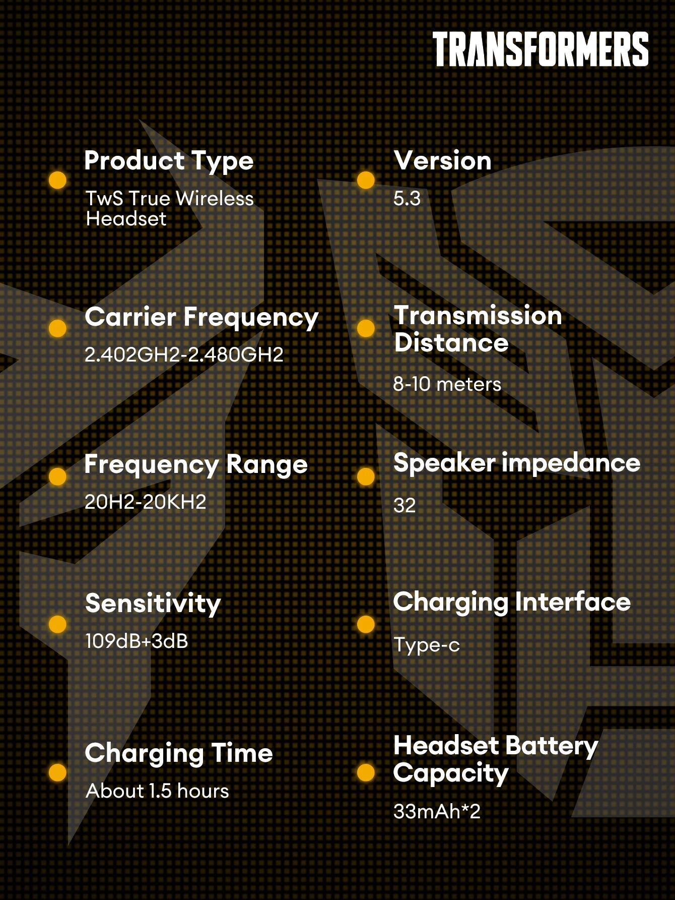 Ship From US Transformers TF-T06 Bluetooth Earphones Gaming Headset Low Latency with Mic Headphones HD Call Wireless Earbuds