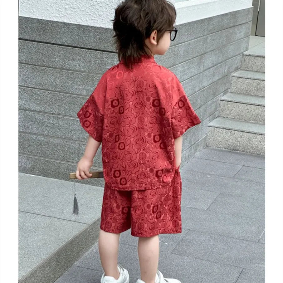 Fashion Baby Tang Costume Tops Pants Two-piece Set Boy Outfit Casual Children's Sets Summer Tweens Boys Hanfu Suit Kids Clothing