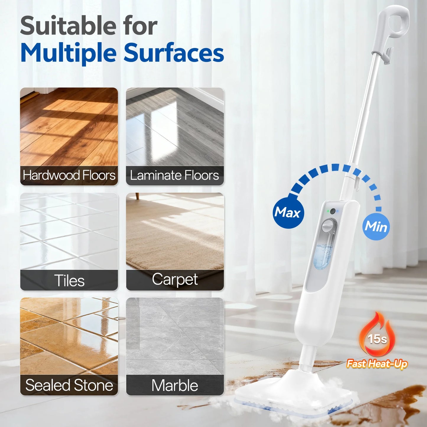 INSE Powerful Steam Mop High Temperature 6 in 1 Scrubbing Steam Cleaner Detachable Floor Steam Mop for Hard Floor Carpet Kitchen