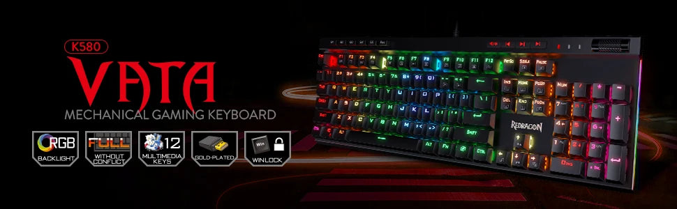 Redragon K580 VATA RGB 104 Keys LED USB Backlit Mechanical Gaming Wired Backlight Computer Keyboard Anti-ghosting with Macro Key