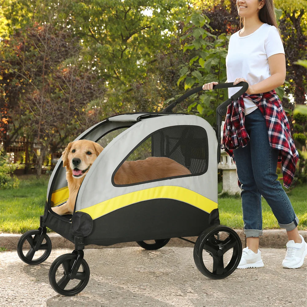 Premium Dog Stroller Pram 4 Wheel Foldable Cart Travel Walk Pet Jogger Wagon for Small Medium Large Dogs