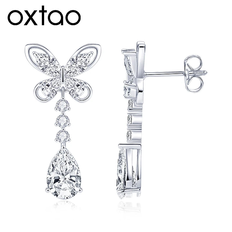 OXTAO Sweet Butterfly-Style Moissanite&CZ Earrings for Women Girl Lab Imitation Diamond Tassels Drop Earrings Jewelry Gifts 14K Gold Filled