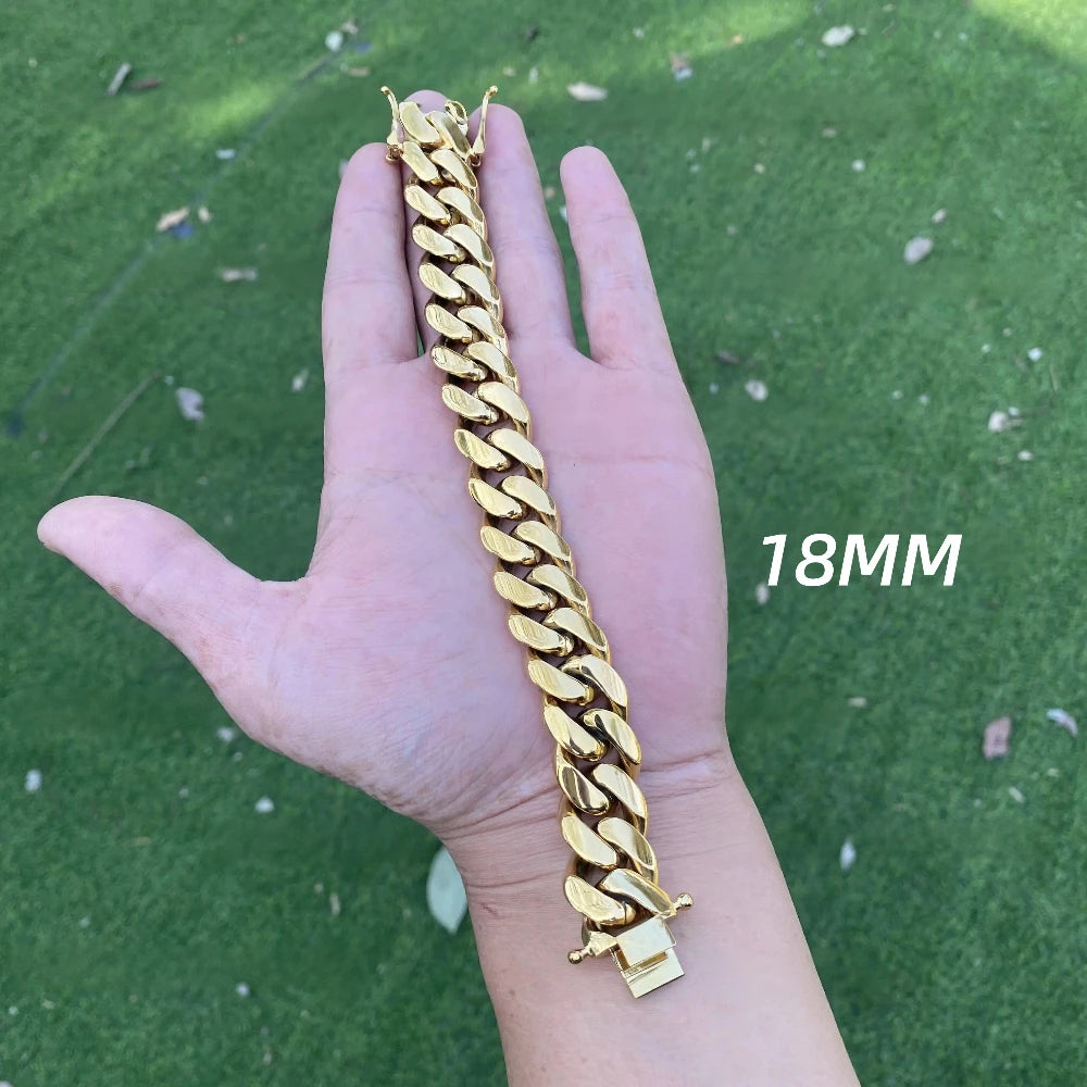 Men's 18-22mm Cuban Link Bracelet Hip Hop Heavy Brass Miami Cuban Link Chain Chunky Bracelet Jewelry For Boy Gift Drop Shipping