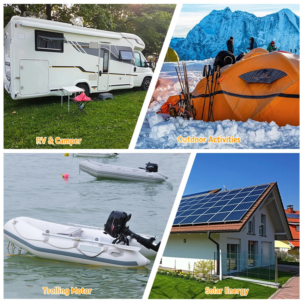 FLLYROWTH 12V 100Ah LiFePo4 Lithium Battery Pack With Bluetooth 100A BMS For RV Boat Motor Inverter Solar Wind Off-Road Off-grid LiFePO4 Batter