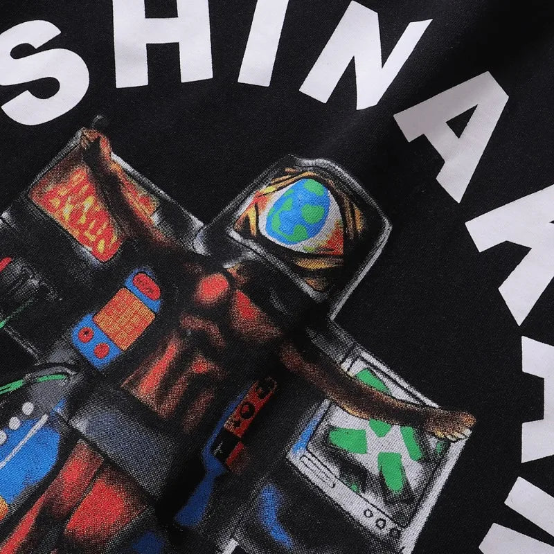 Free shipping New Satoshi Nakamoto fashion T-shirt hotfix rhinestone and Printed with Washed Oversized 100% cotton Men Women T-shirts Y2K Fashion streetwear