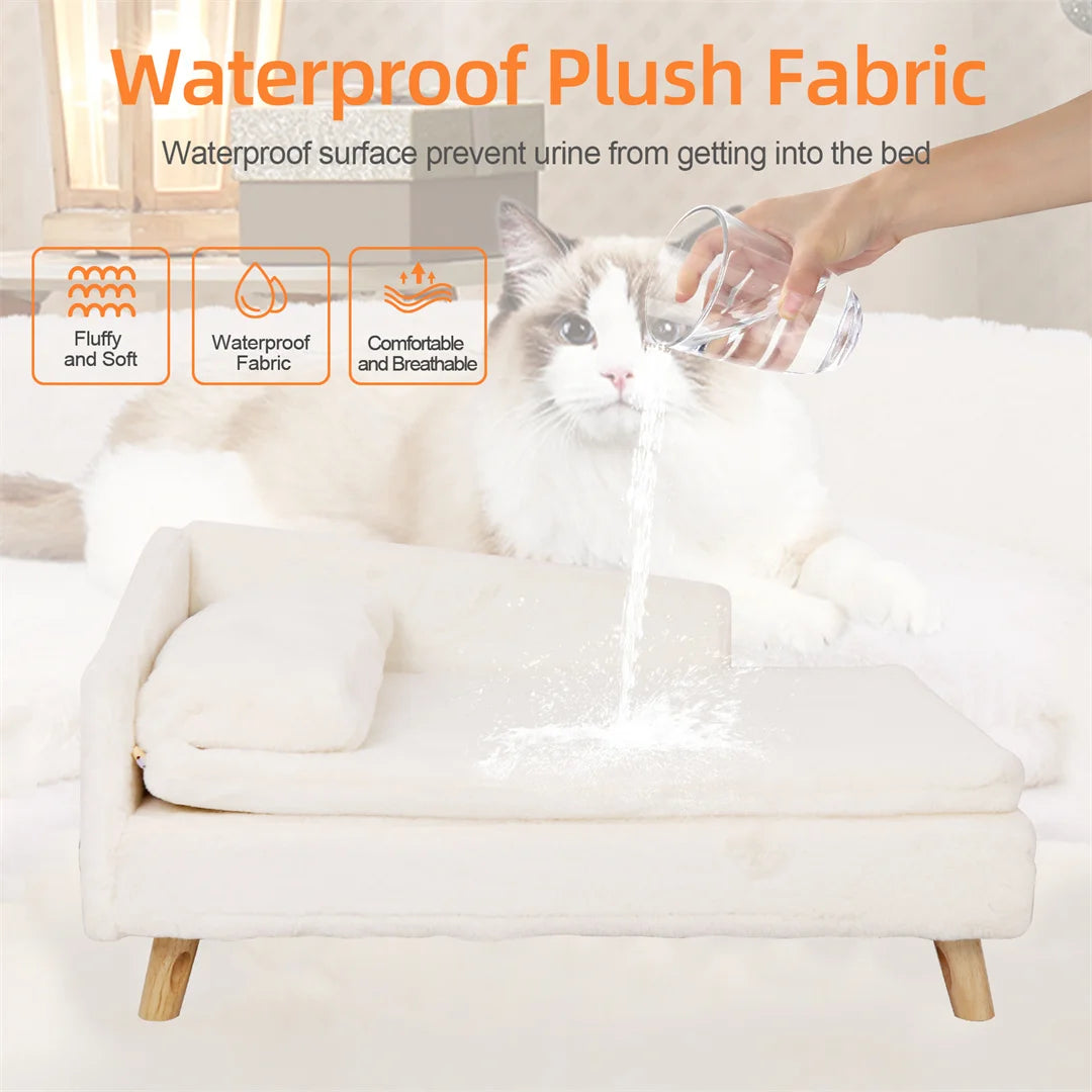L Shape Dog Sofa Bed Cat Cushion Chaise Stool Soft Warm Nesting Couch with Rubber Wooden Legs