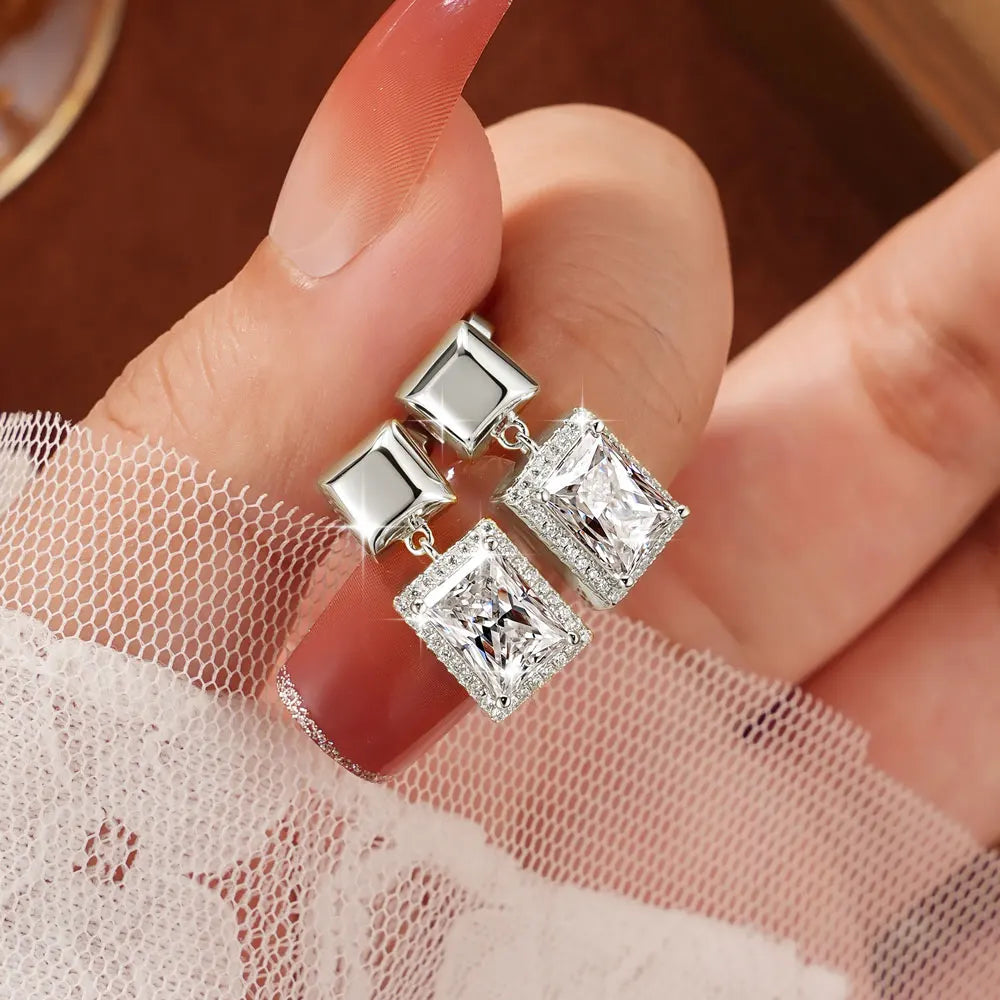 OXTAO Brilliant Geometric Stud Earrings for Women 14K Gold Filled 6x8mm Moissanite Drop Earrings Fashion Wedding Party Gift