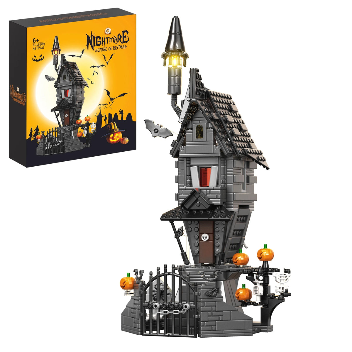 BuildMoc Halloween Nightmare House Building Blocks Set Pumpkin Ghost Skeleton Hut Bricks Toys Children Christmas Birthday Gifts