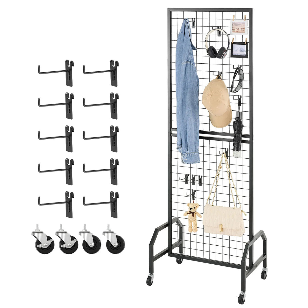SucceBuy Wire Grid Wall Display Rack With Mobile Wheels