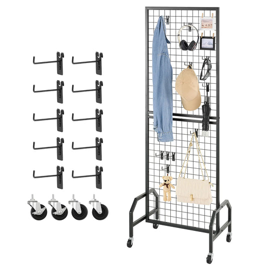 SucceBuy Wire Grid Wall Display Rack With Mobile Wheels