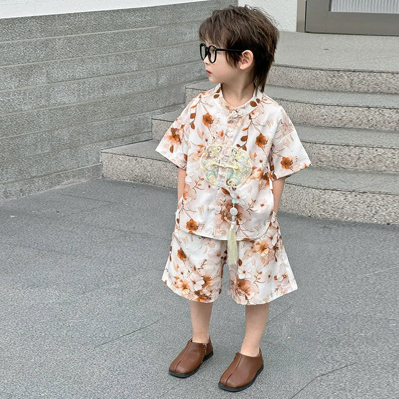 Fashion Baby Tang Costume Tops Pants Two-piece Set Boy Outfit Casual Children's Sets Summer Tweens Boys Hanfu Suit Kids Clothing