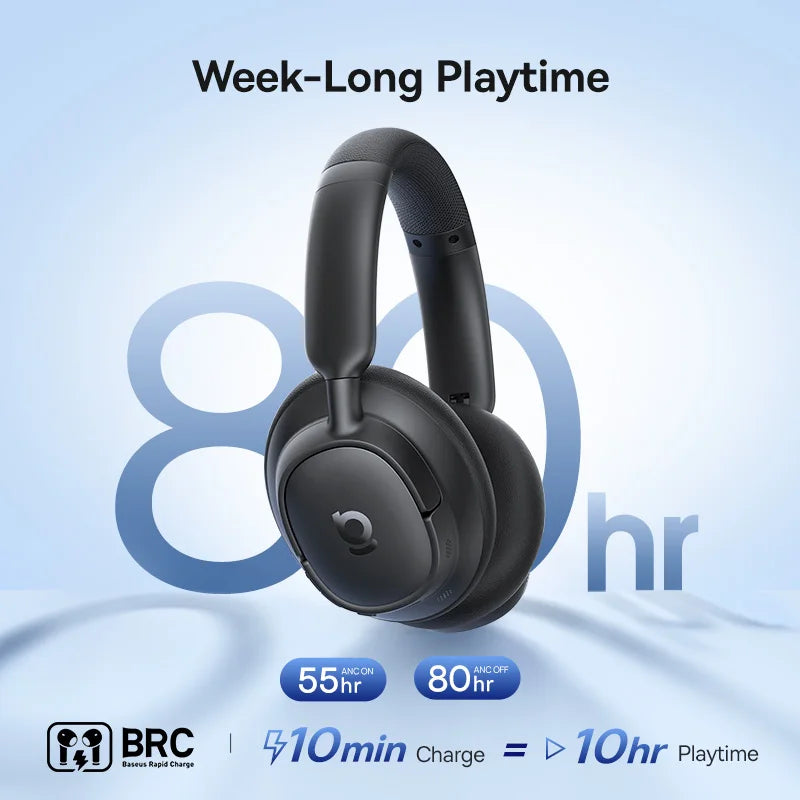 Baseus ANC Wireless Headphones 98% Adaptive Hybrid Noise Cancelling Headsets Hi-Res LDAC Headphone Bluetooth 6.0