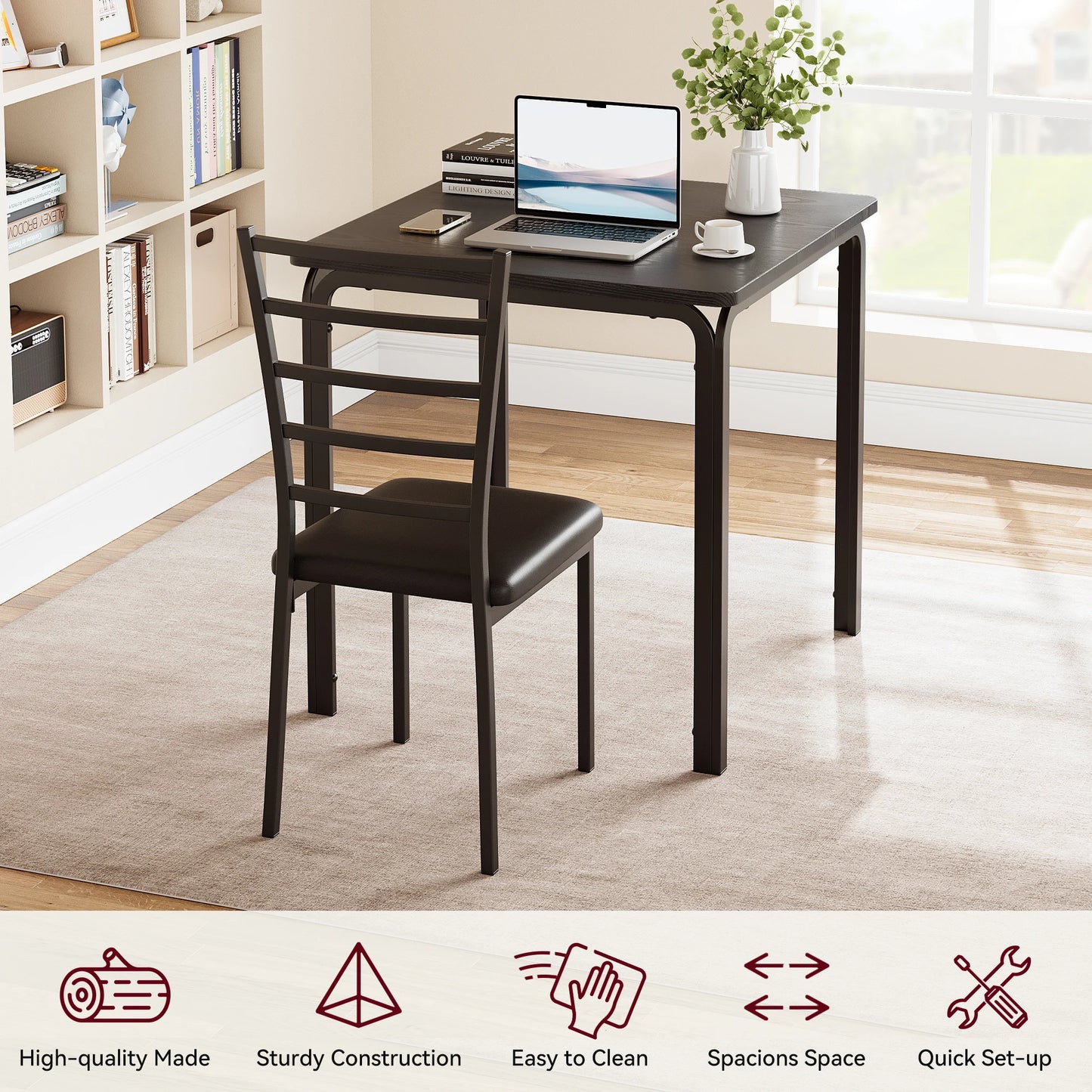 3-Piece Modern Square Dining Table Set for 2  Space-Saving Table & Chairs – Sturdy Metal Frame for Small Apartments, Kitchens or Breakfast Nooks
