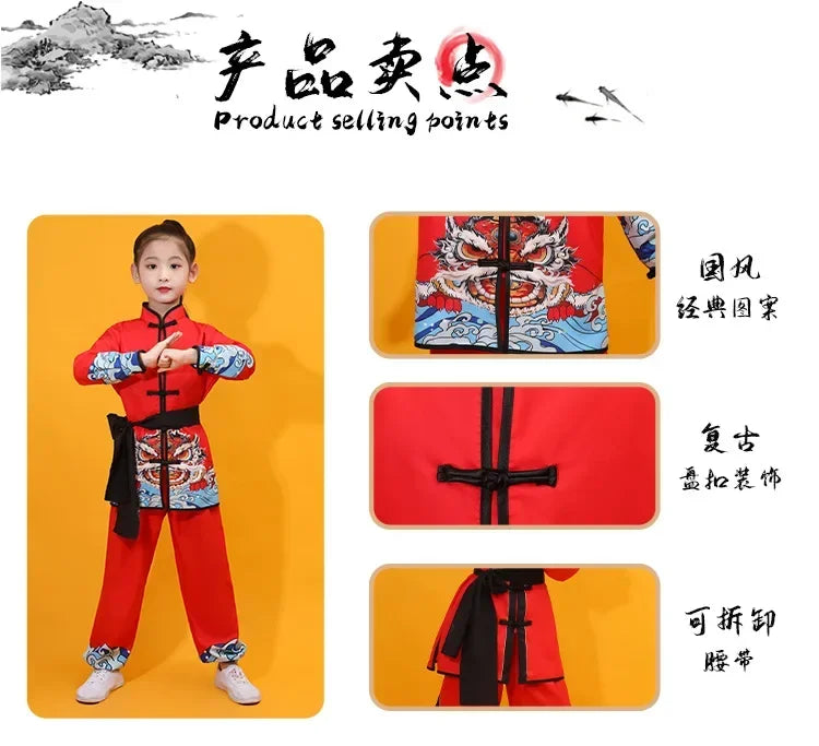 Chinese Kung Fu Uniform Children Wushu Sets Baby Martial Arts Costumes Girl Suit Perform Outfit Kids Clothes Boy Tai Chi Set