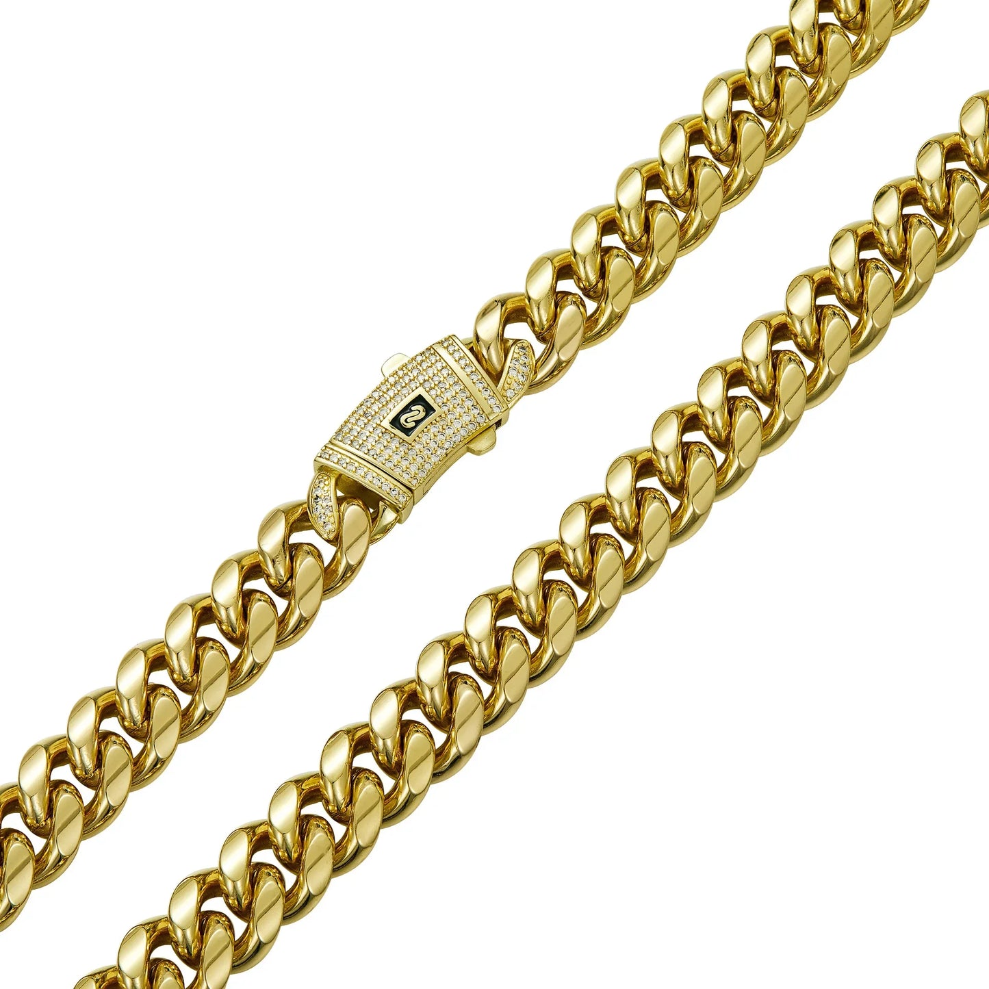 Stainless Steel Cuban Link Necklace With CZ Zircon Box Lock