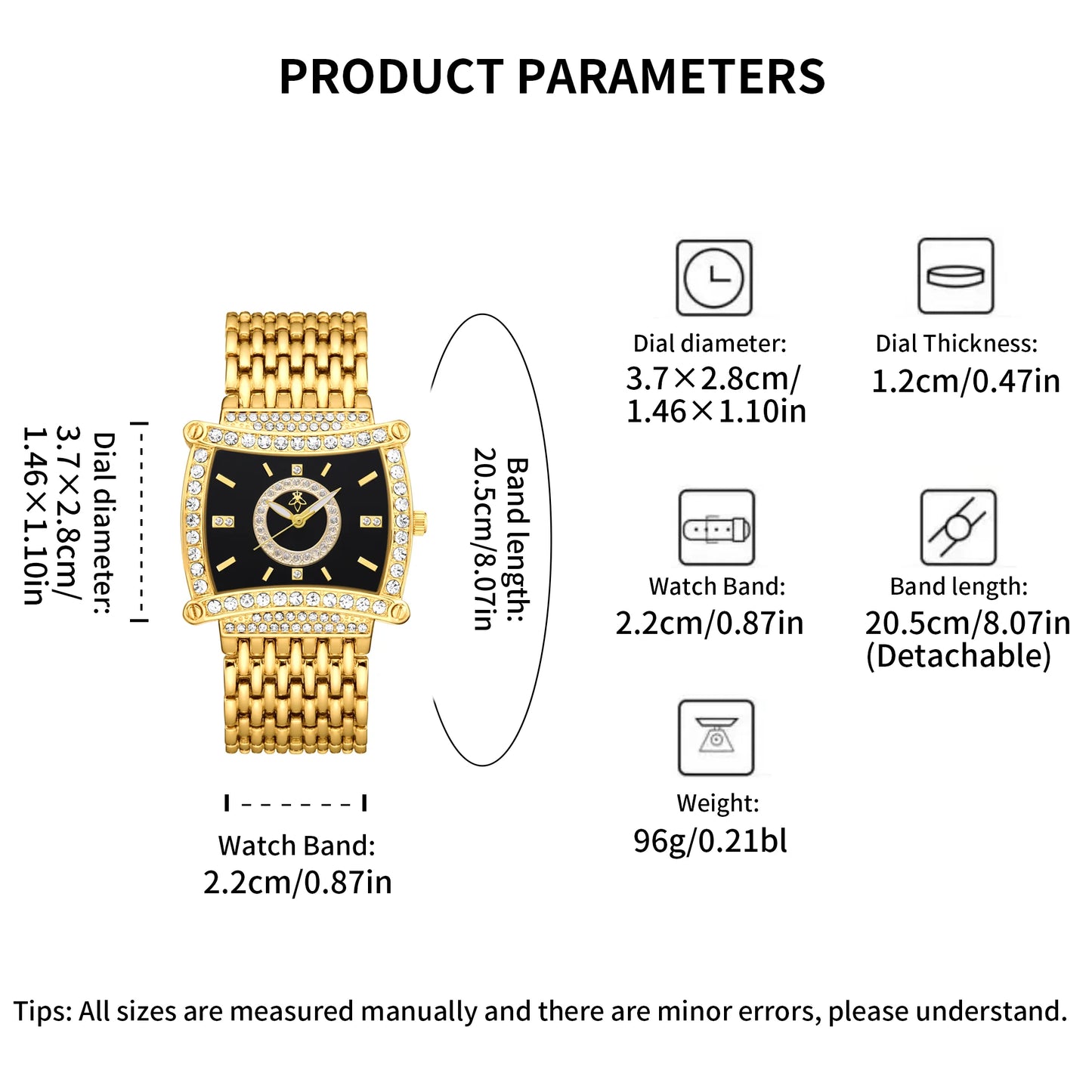YaLaLuSi Fashion Waterproof Sports Watch Women, Gold Diamond Black Dial Square Wristwatch, Luxury Dress Timepiece, Free Shipping