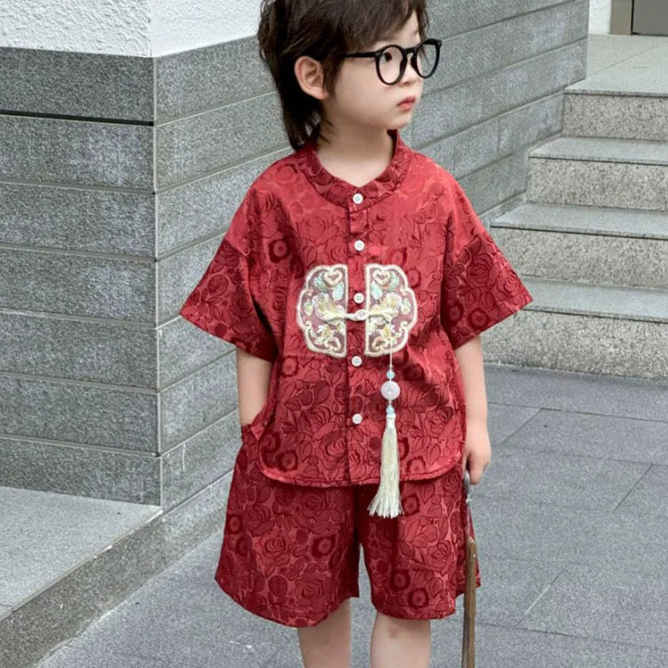 Fashion Baby Tang Costume Tops Pants Two-piece Set Boy Outfit Casual Children's Sets Summer Tweens Boys Hanfu Suit Kids Clothing
